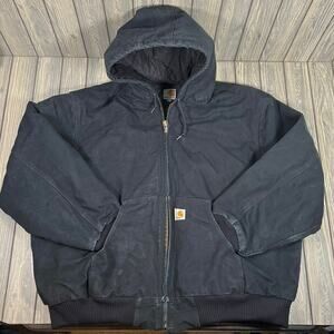 Carhartt Vtg Duck Canvas Hooded Workwear Jacket Black Cotton Men 3XL‎ USA Lined